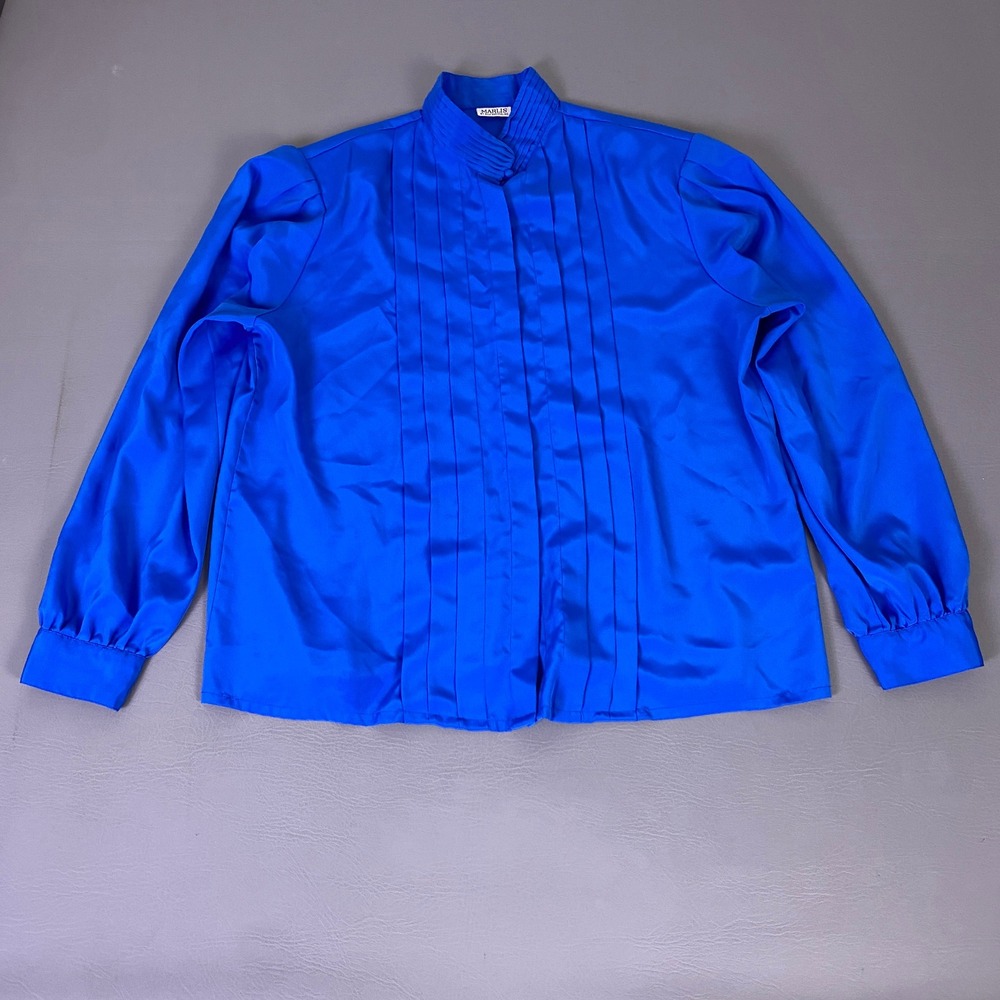 Vintage‎ Marlis by Elle Designs Blouse Size 18 Royal Blue Pintuck Pleated VTG